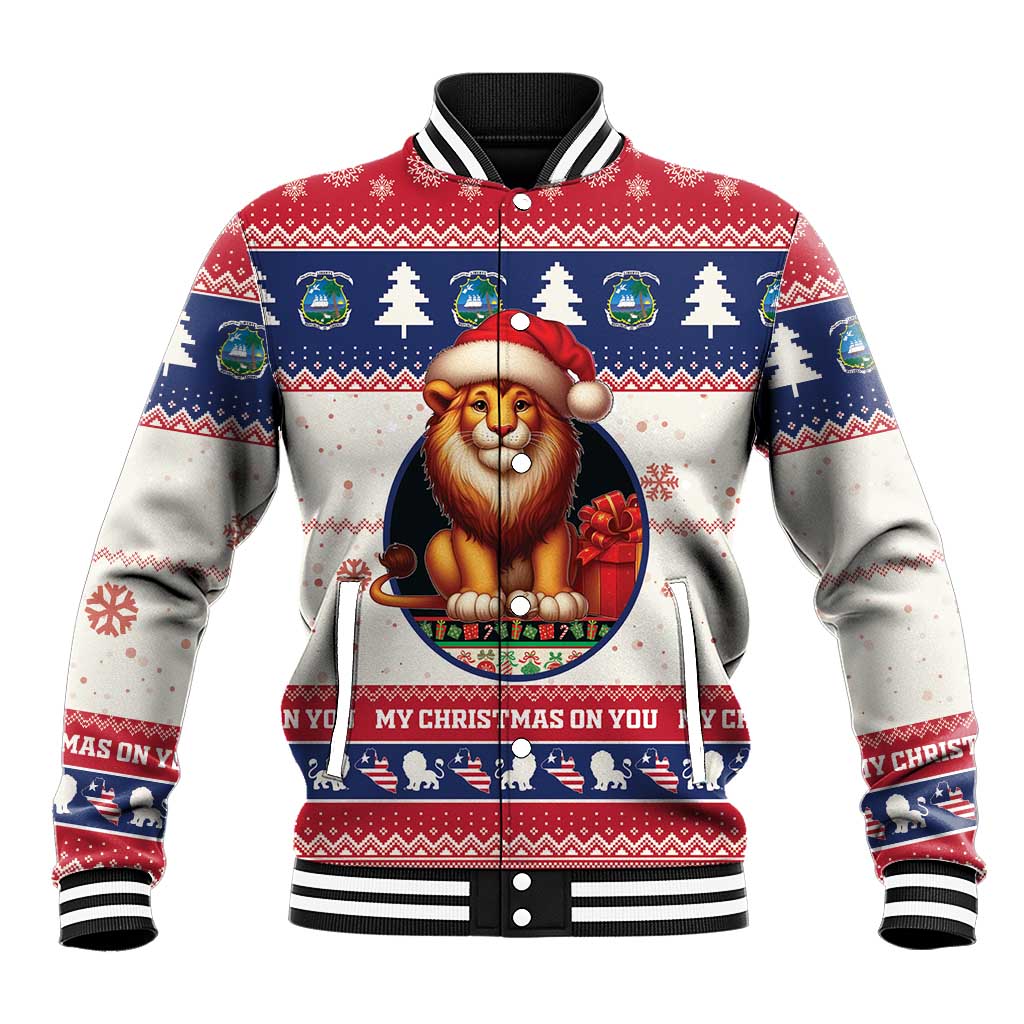 Liberia Christmas Baseball Jacket My Christmas On You - Lion Santa - Wonder Print Shop