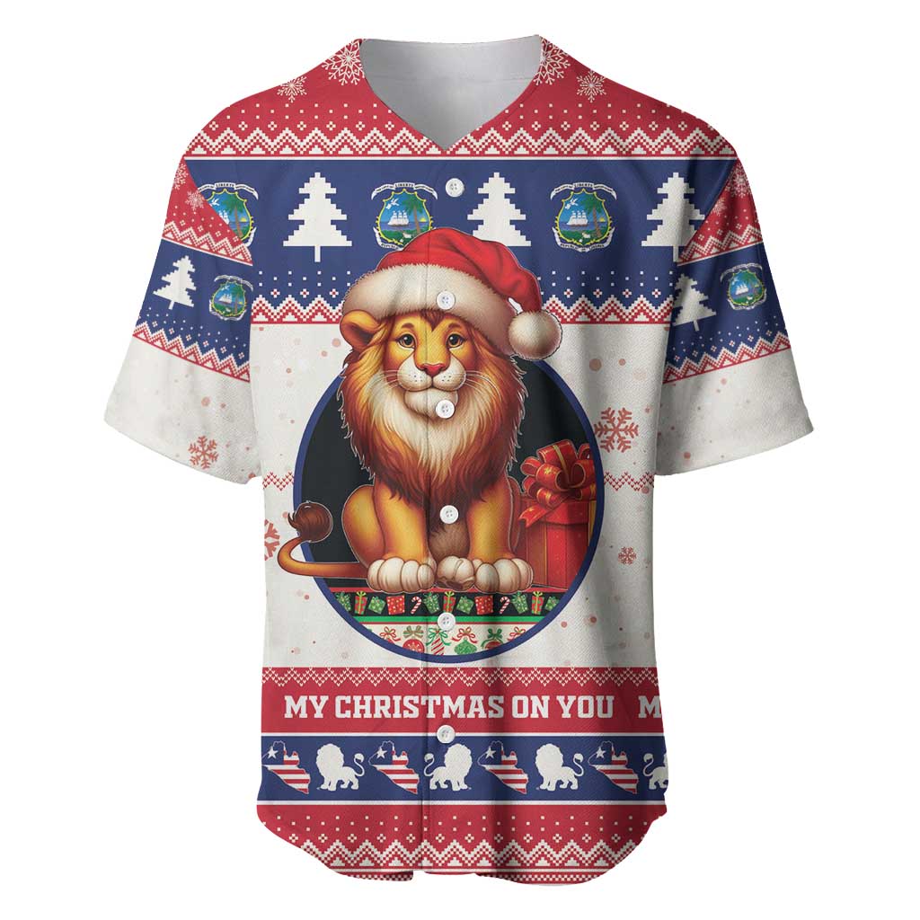 Liberia Christmas Baseball Jersey My Christmas On You - Lion Santa - Wonder Print Shop