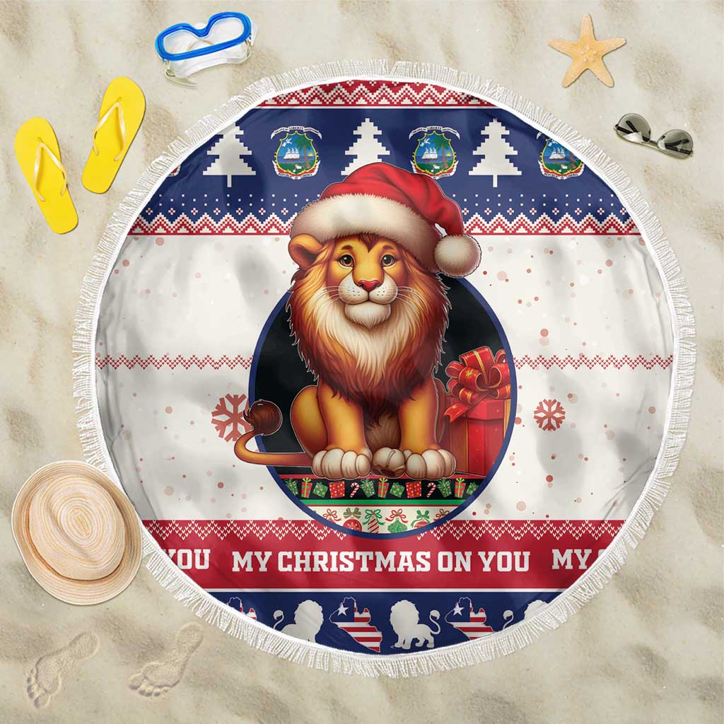 Liberia Christmas Beach Blanket My Christmas On You - Lion Santa - Wonder Print Shop