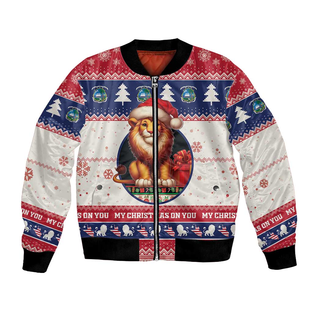 Liberia Christmas Bomber Jacket My Christmas On You - Lion Santa - Wonder Print Shop