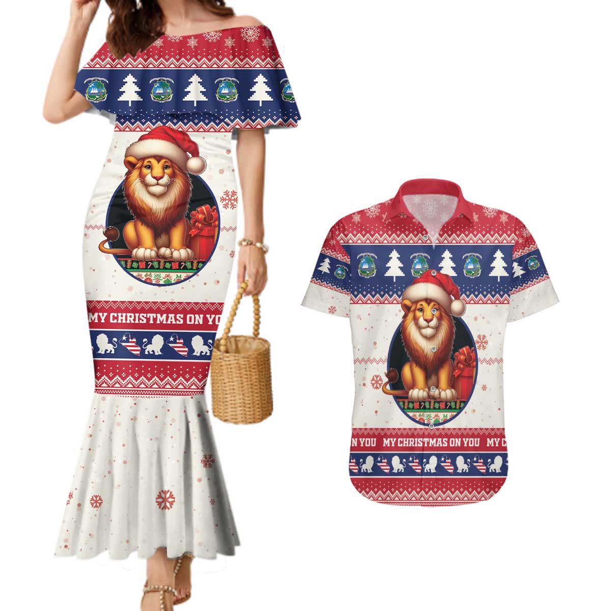 Liberia Christmas Couples Matching Mermaid Dress and Hawaiian Shirt My Christmas On You - Lion Santa - Wonder Print Shop