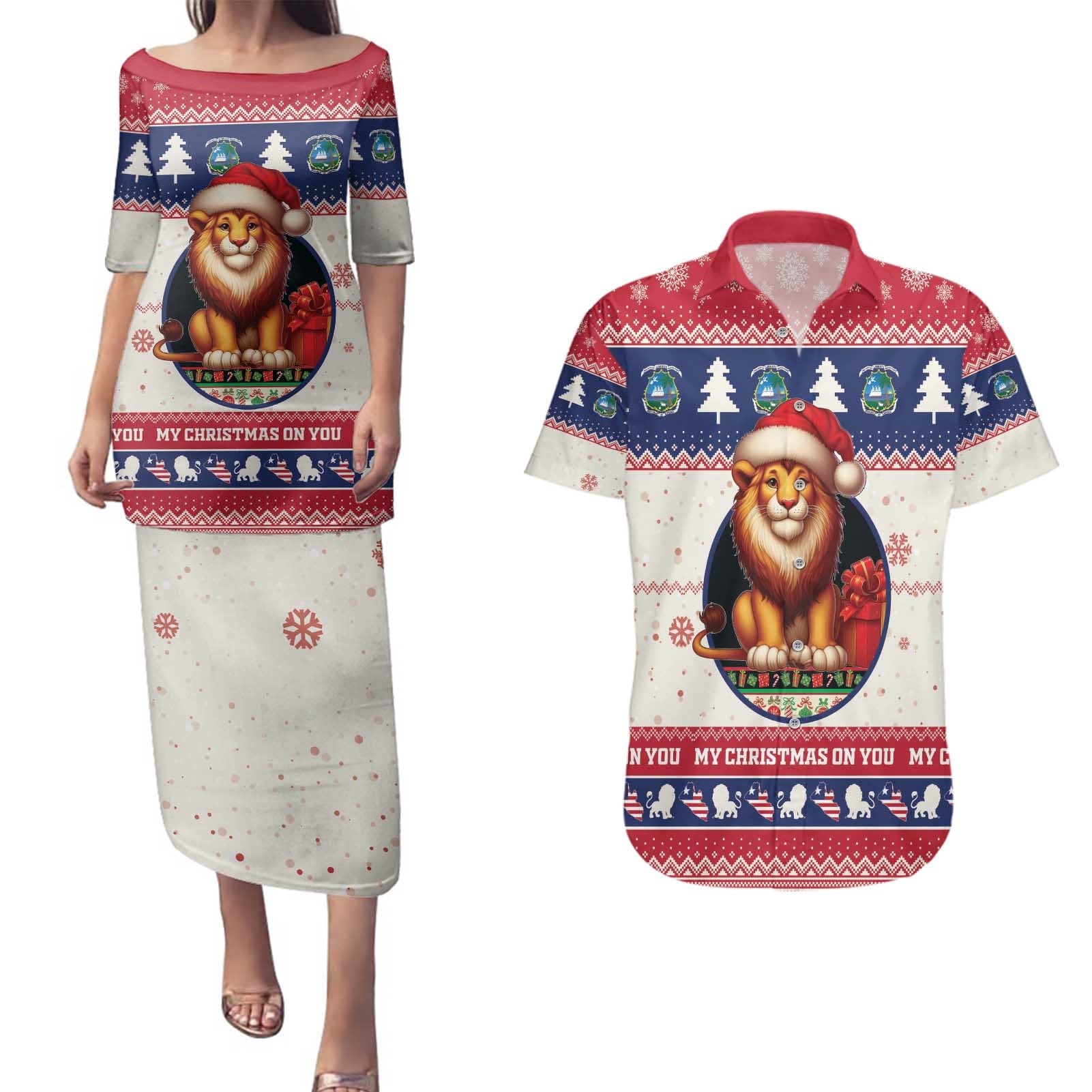 Liberia Christmas Couples Matching Puletasi and Hawaiian Shirt My Christmas On You - Lion Santa - Wonder Print Shop