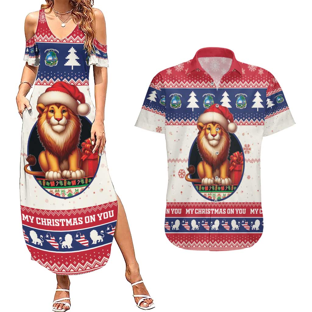 Liberia Christmas Couples Matching Summer Maxi Dress and Hawaiian Shirt My Christmas On You - Lion Santa - Wonder Print Shop