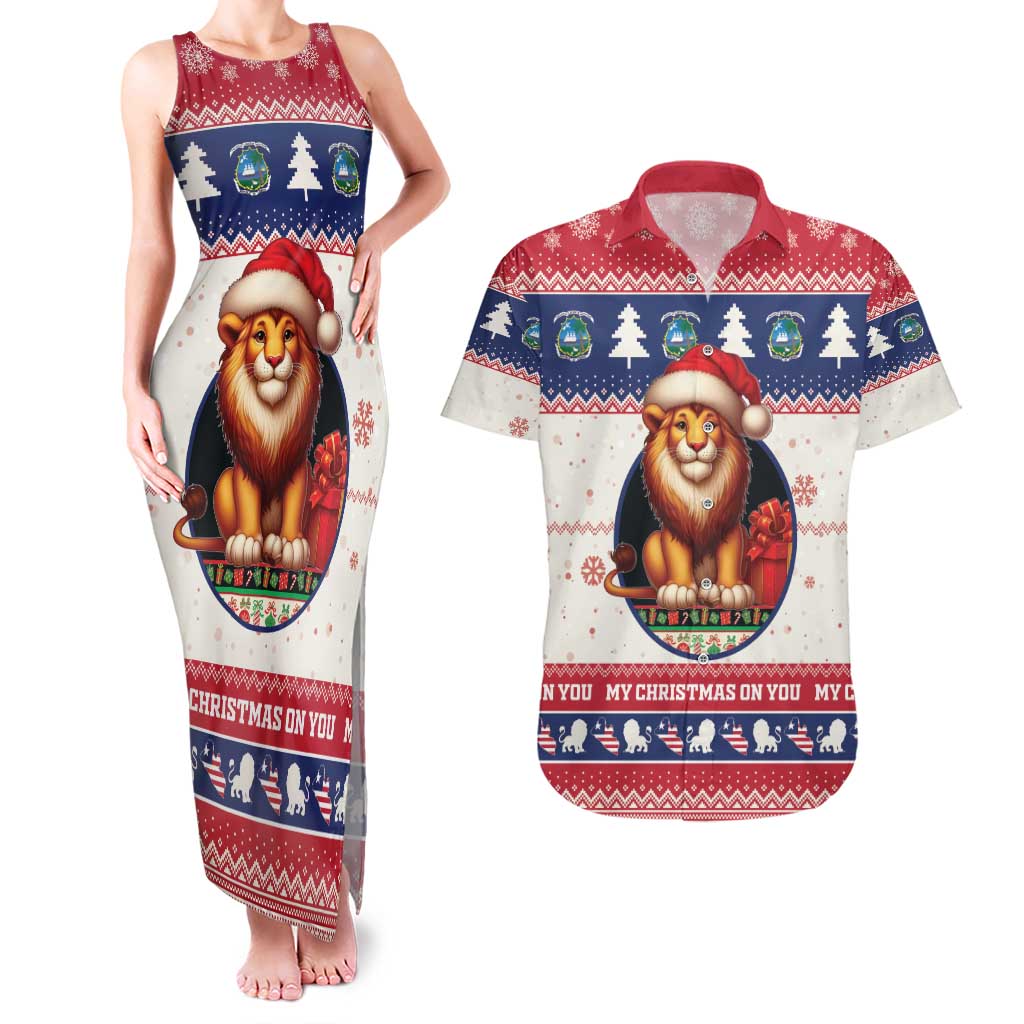 Liberia Christmas Couples Matching Tank Maxi Dress and Hawaiian Shirt My Christmas On You - Lion Santa - Wonder Print Shop