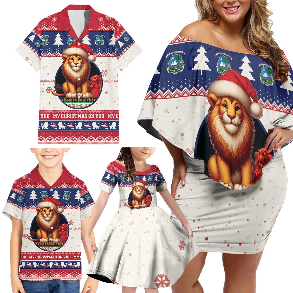 Liberia Christmas Family Matching Off Shoulder Short Dress and Hawaiian Shirt My Christmas On You - Lion Santa - Wonder Print Shop