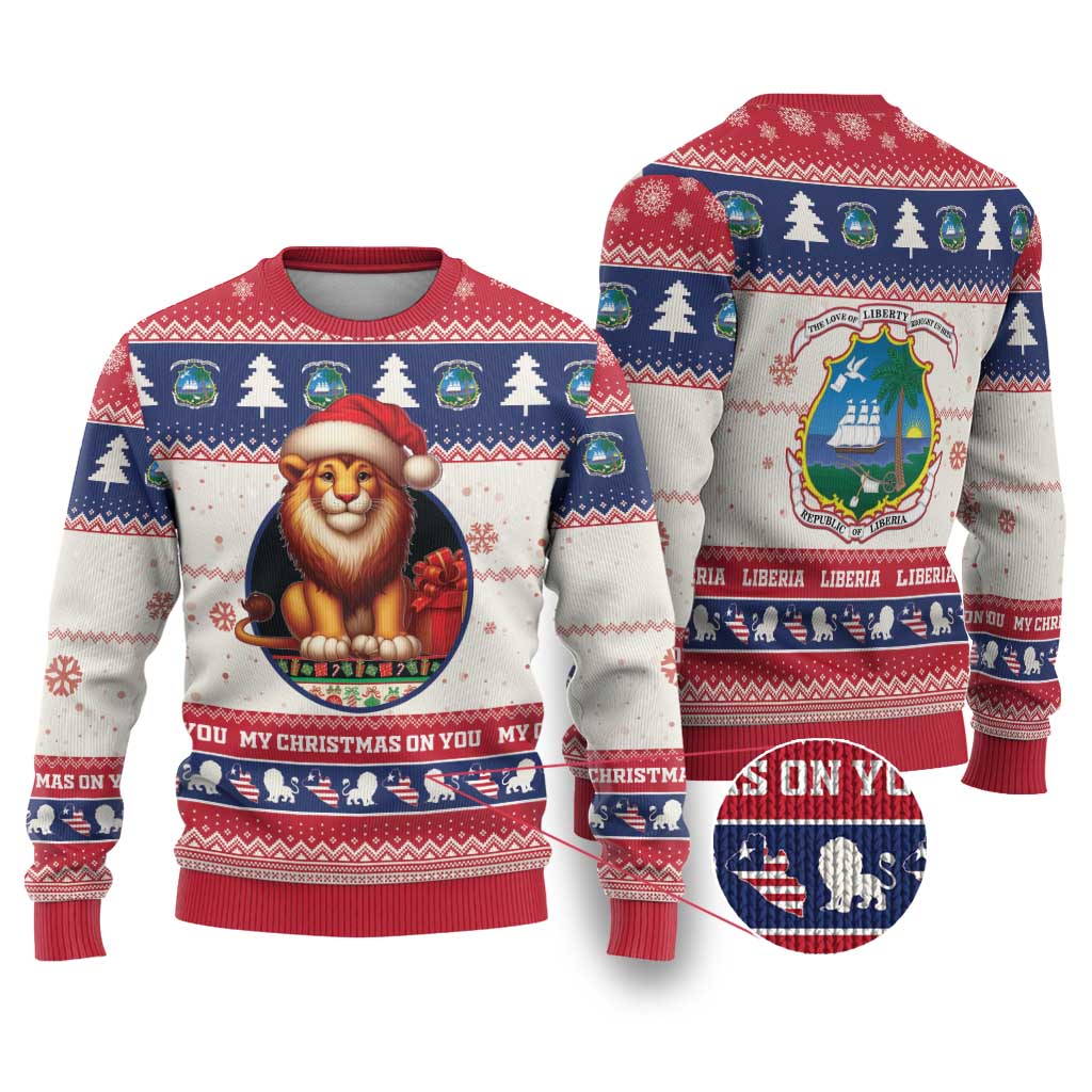 Liberia Christmas Ugly Christmas Sweater My Christmas On You - Lion Santa - Wonder Print Shop