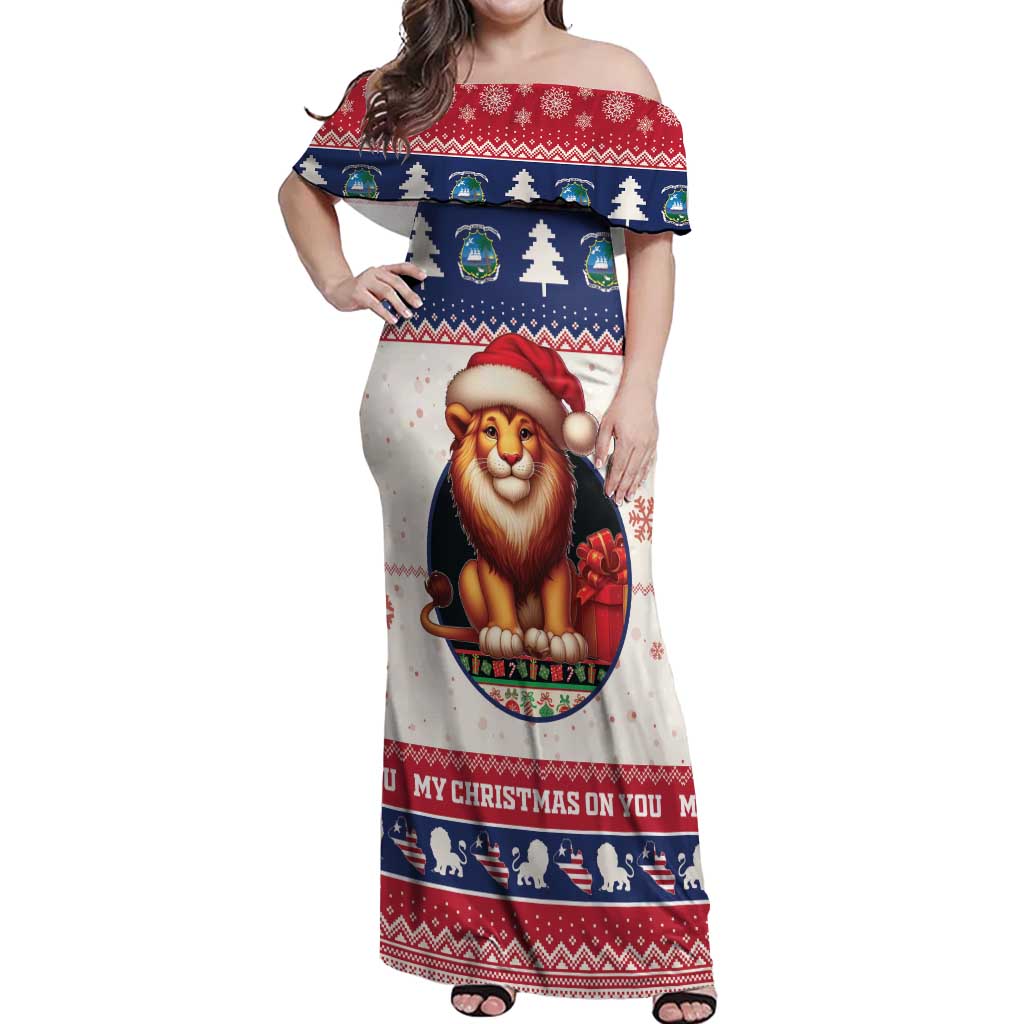 Liberia Christmas Off Shoulder Maxi Dress My Christmas On You - Lion Santa - Wonder Print Shop