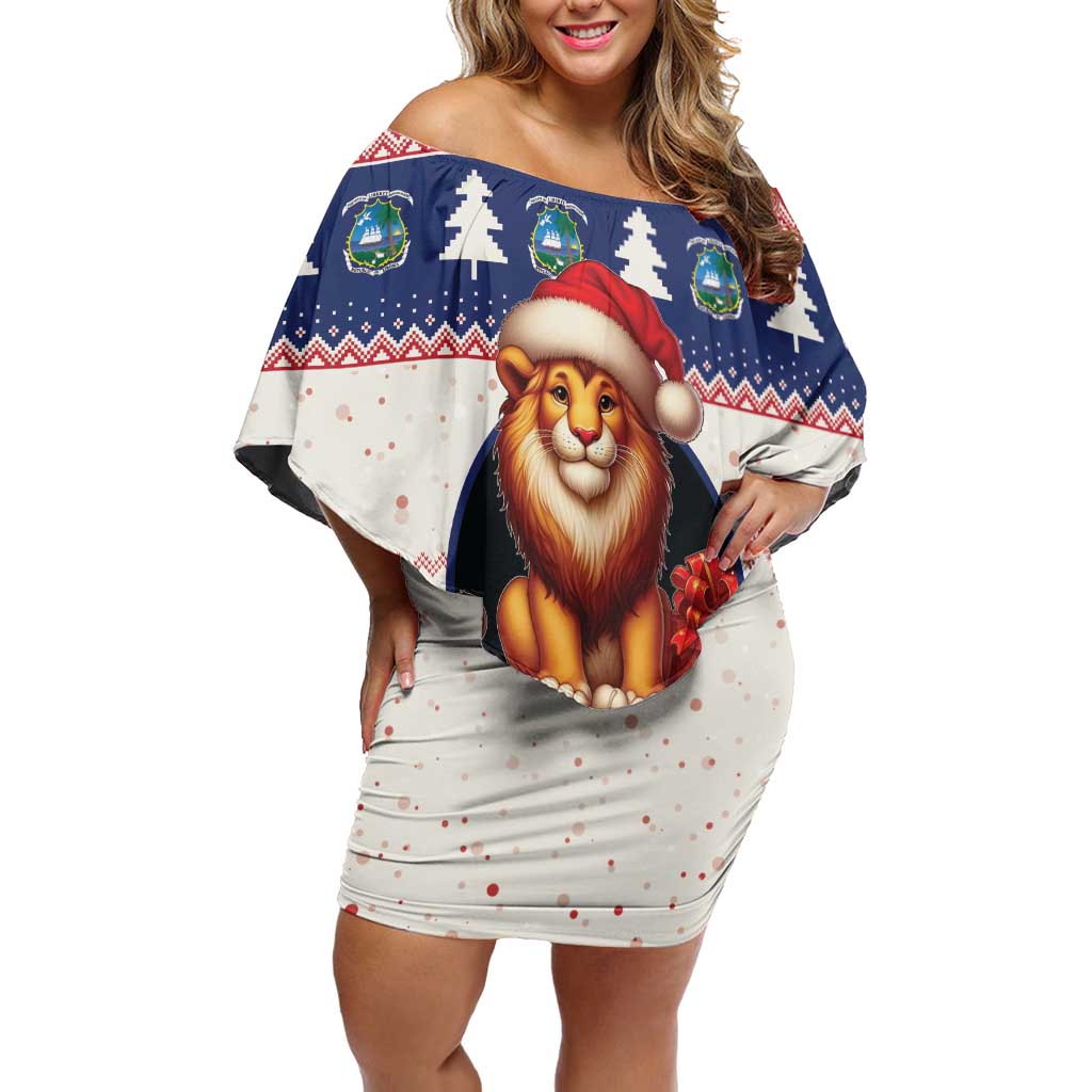 Liberia Christmas Off Shoulder Short Dress My Christmas On You - Lion Santa - Wonder Print Shop