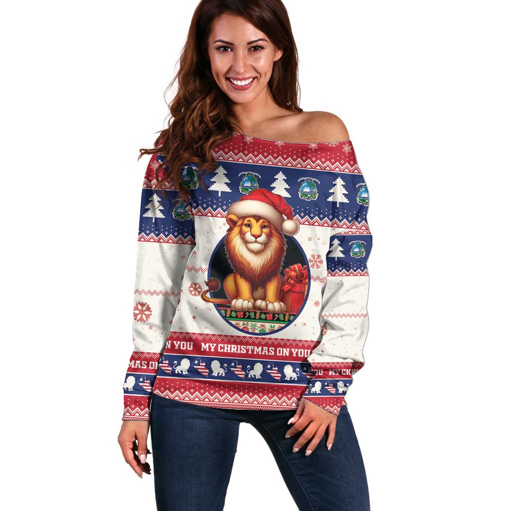 Liberia Christmas Off Shoulder Sweater My Christmas On You - Lion Santa - Wonder Print Shop