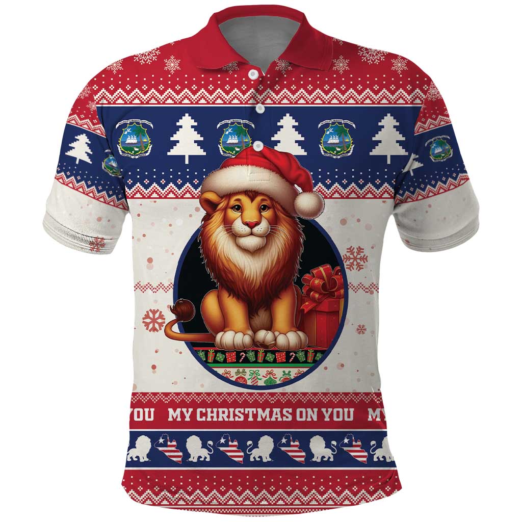 Liberia Christmas Polo Shirt My Christmas On You - Lion Santa - Wonder Print Shop