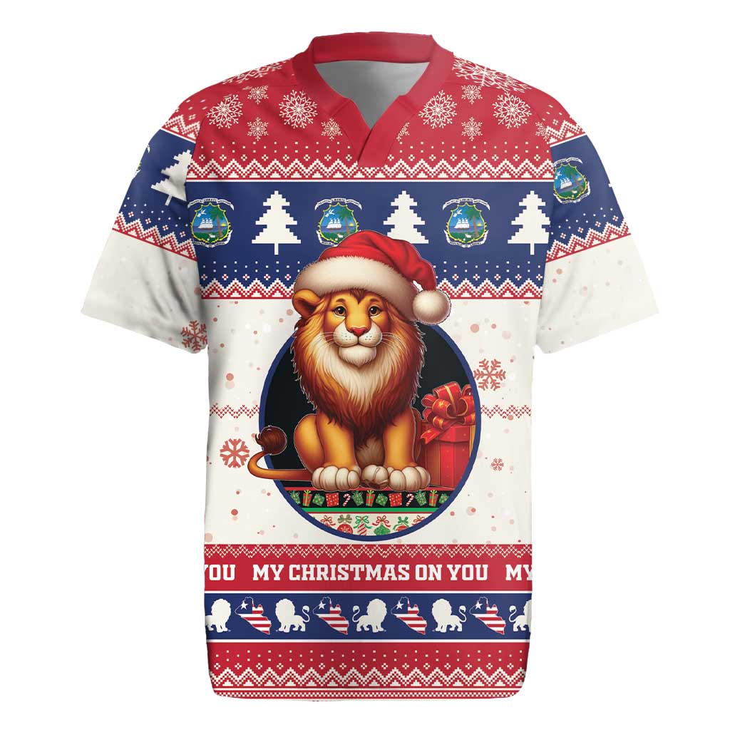 Liberia Christmas Rugby Jersey My Christmas On You - Lion Santa - Wonder Print Shop