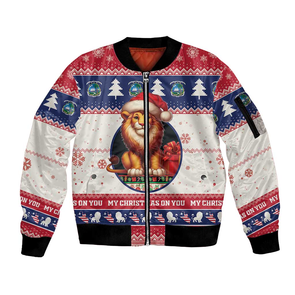 Liberia Christmas Sleeve Zip Bomber Jacket My Christmas On You - Lion Santa - Wonder Print Shop