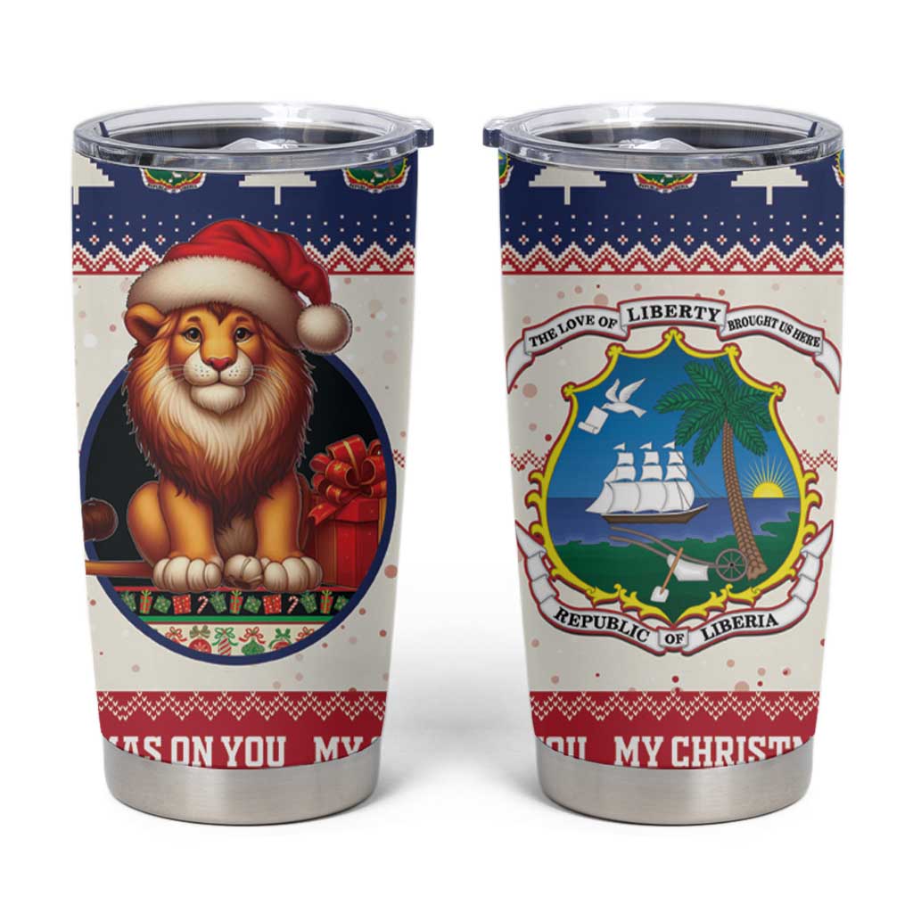 Liberia Christmas Tumbler Cup My Christmas On You - Lion Santa - Wonder Print Shop