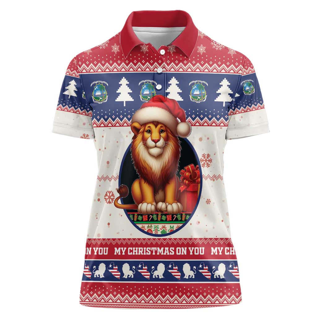 Liberia Christmas Women Polo Shirt My Christmas On You - Lion Santa - Wonder Print Shop