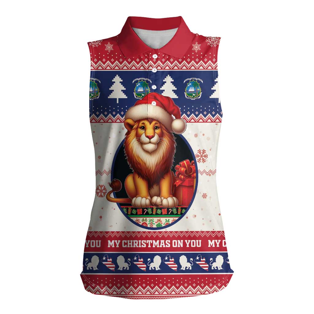 Liberia Christmas Women Sleeveless Polo Shirt My Christmas On You - Lion Santa - Wonder Print Shop