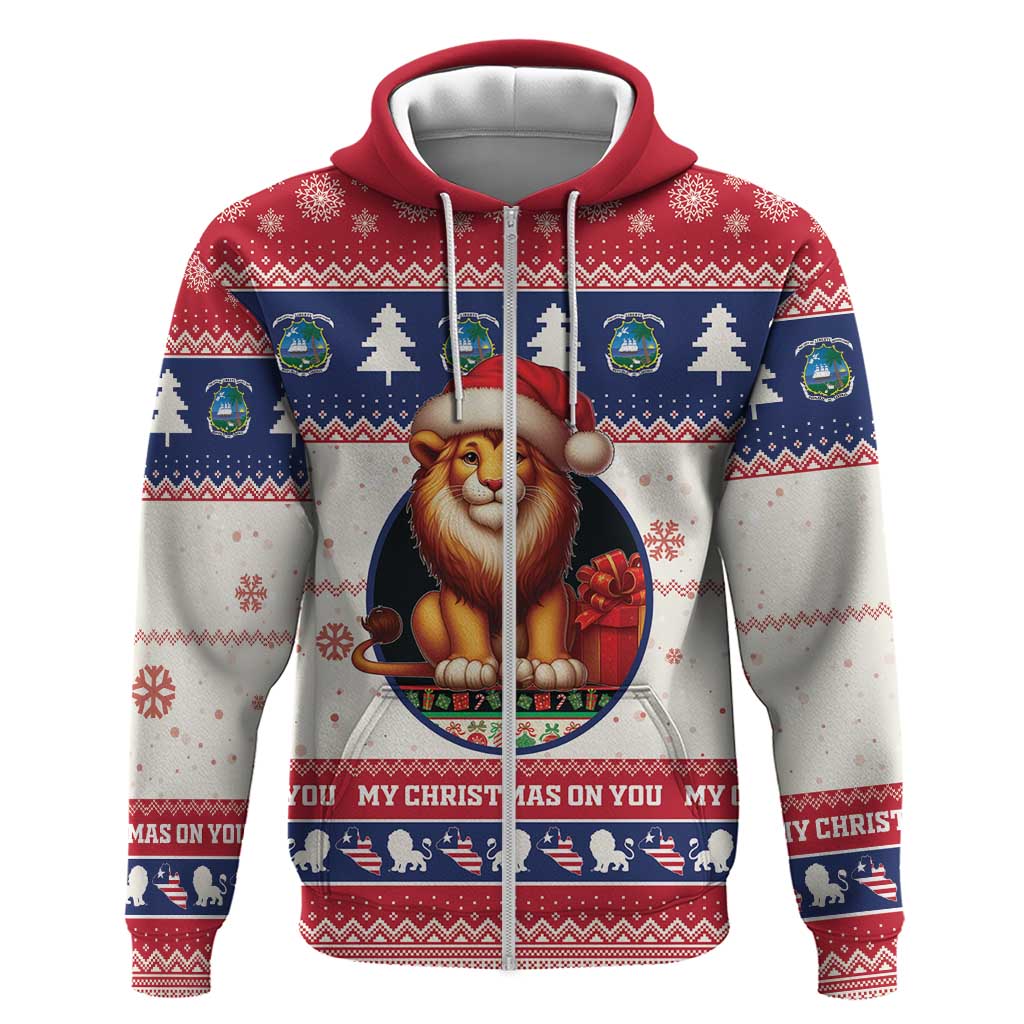 Liberia Christmas Zip Hoodie My Christmas On You - Lion Santa - Wonder Print Shop