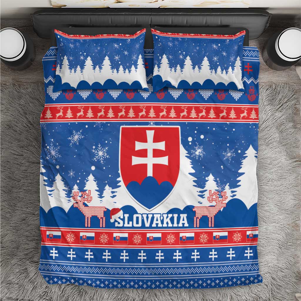 Blue Slovakia Christmas duvet cover and two pillowcases with coat of arms and pine trees