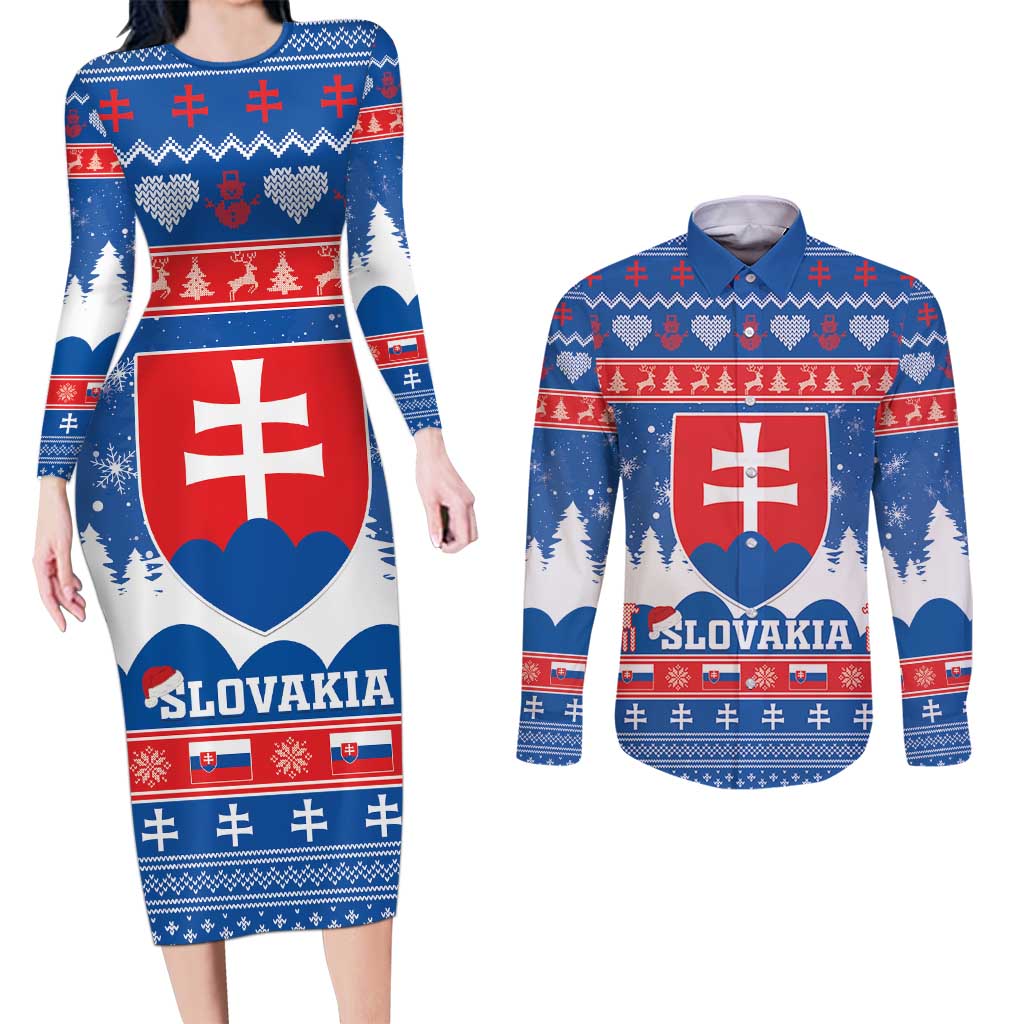 Slovakia Christmas Couples Matching Long Sleeve Bodycon Dress and Long Sleeve Button Shirt Vesele Vianoce - Coat Of Arms - Wonder Print Shop