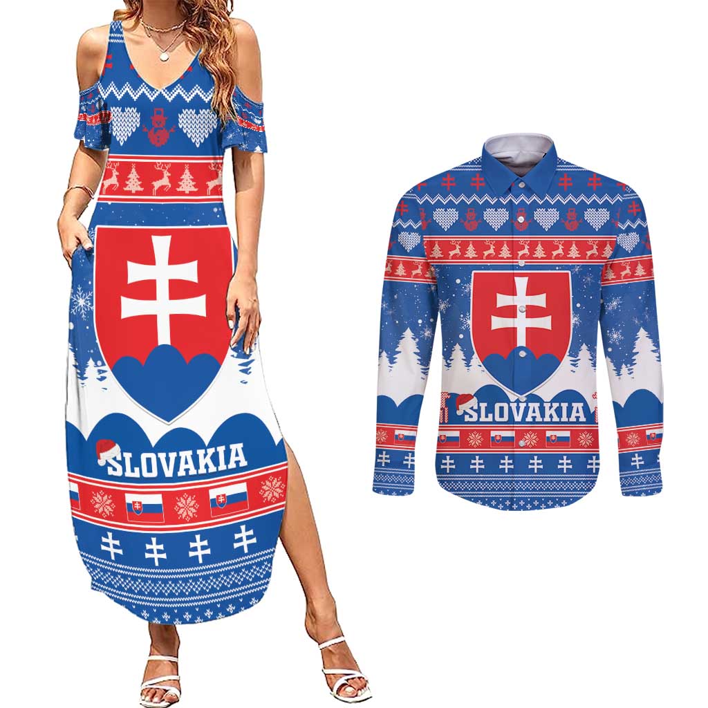 Slovakia Christmas Couples Matching Summer Maxi Dress and Long Sleeve Button Shirt Vesele Vianoce - Coat Of Arms - Wonder Print Shop