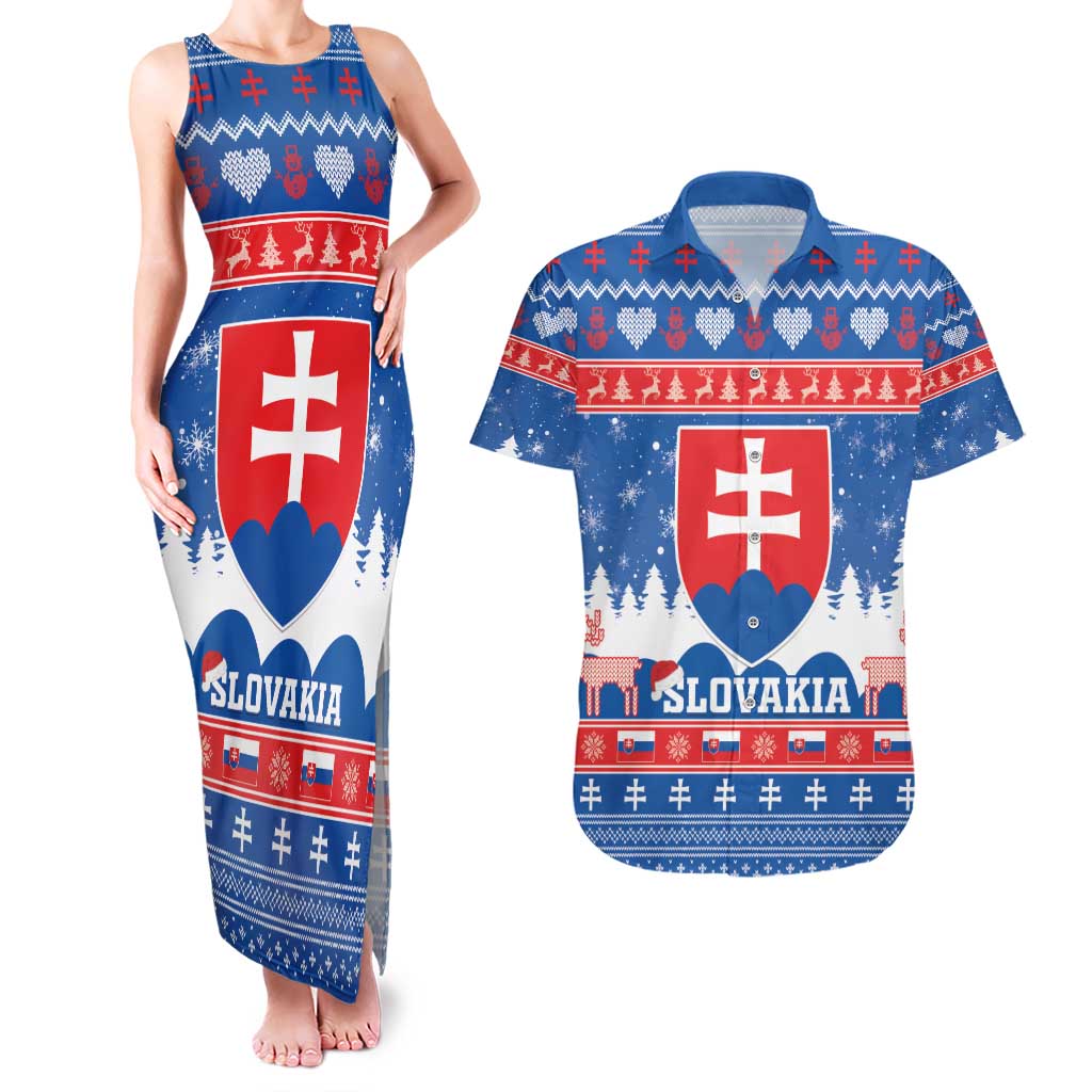 Slovakia Christmas Couples Matching Tank Maxi Dress and Hawaiian Shirt Vesele Vianoce - Coat Of Arms - Wonder Print Shop