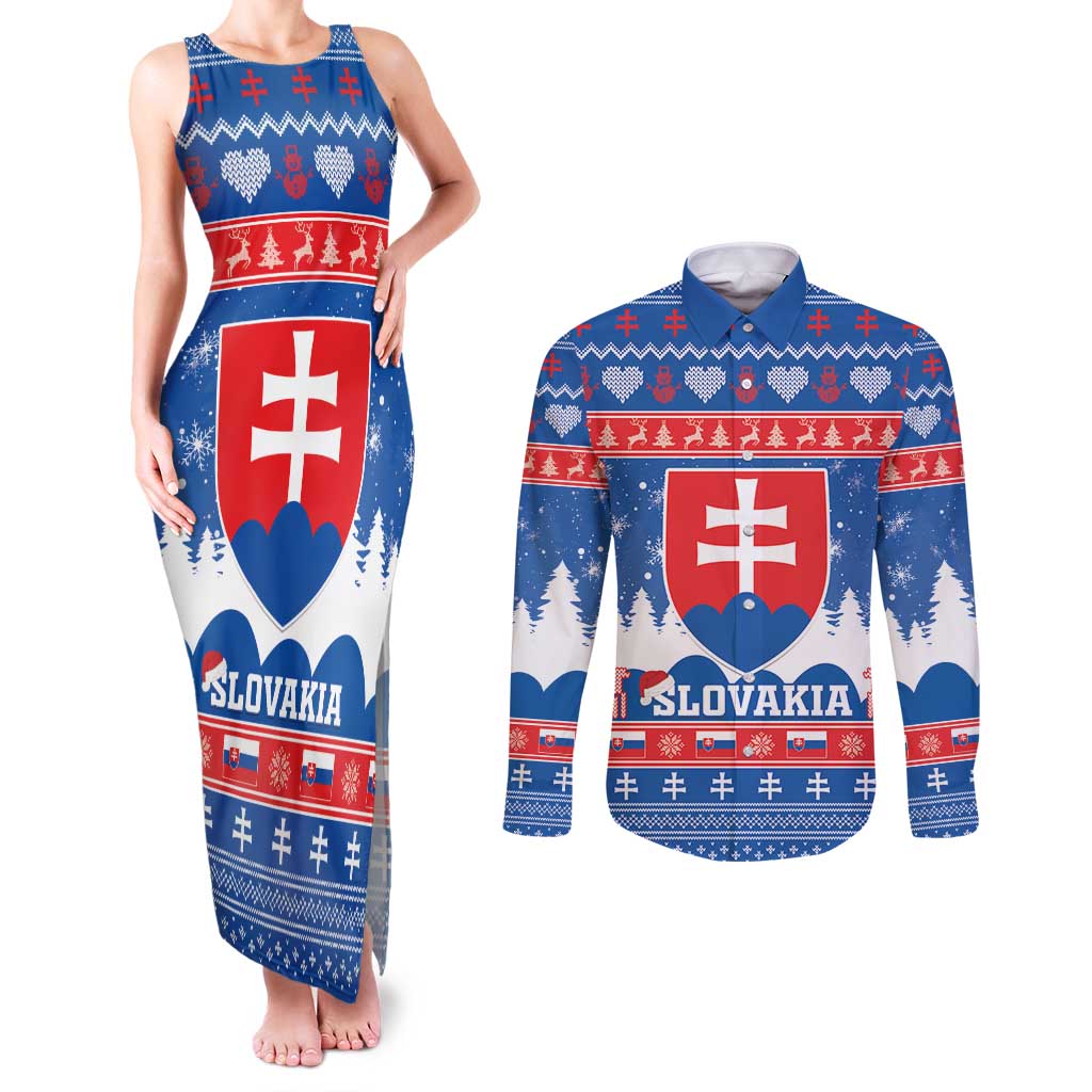 Slovakia Christmas Couples Matching Tank Maxi Dress and Long Sleeve Button Shirt Vesele Vianoce - Coat Of Arms - Wonder Print Shop