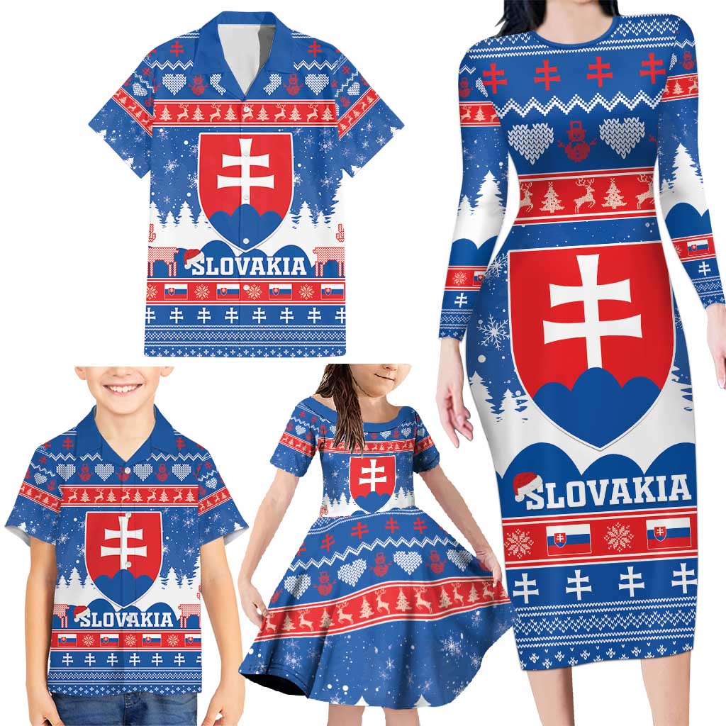 Slovakia Christmas Family Matching Long Sleeve Bodycon Dress and Hawaiian Shirt Vesele Vianoce - Coat Of Arms - Wonder Print Shop