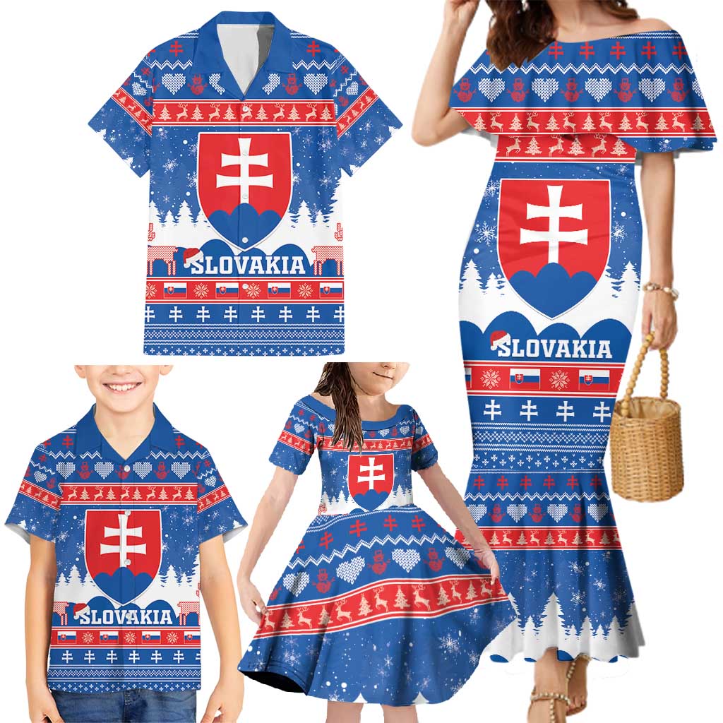 Slovakia Christmas Family Matching Mermaid Dress and Hawaiian Shirt Vesele Vianoce - Coat Of Arms - Wonder Print Shop