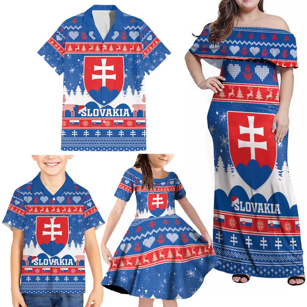 Slovakia Christmas Family Matching Off Shoulder Maxi Dress and Hawaiian Shirt Vesele Vianoce - Coat Of Arms - Wonder Print Shop