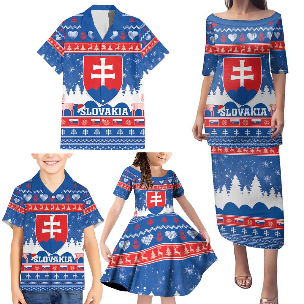 Slovakia Christmas Family Matching Puletasi and Hawaiian Shirt Vesele Vianoce - Coat Of Arms - Wonder Print Shop