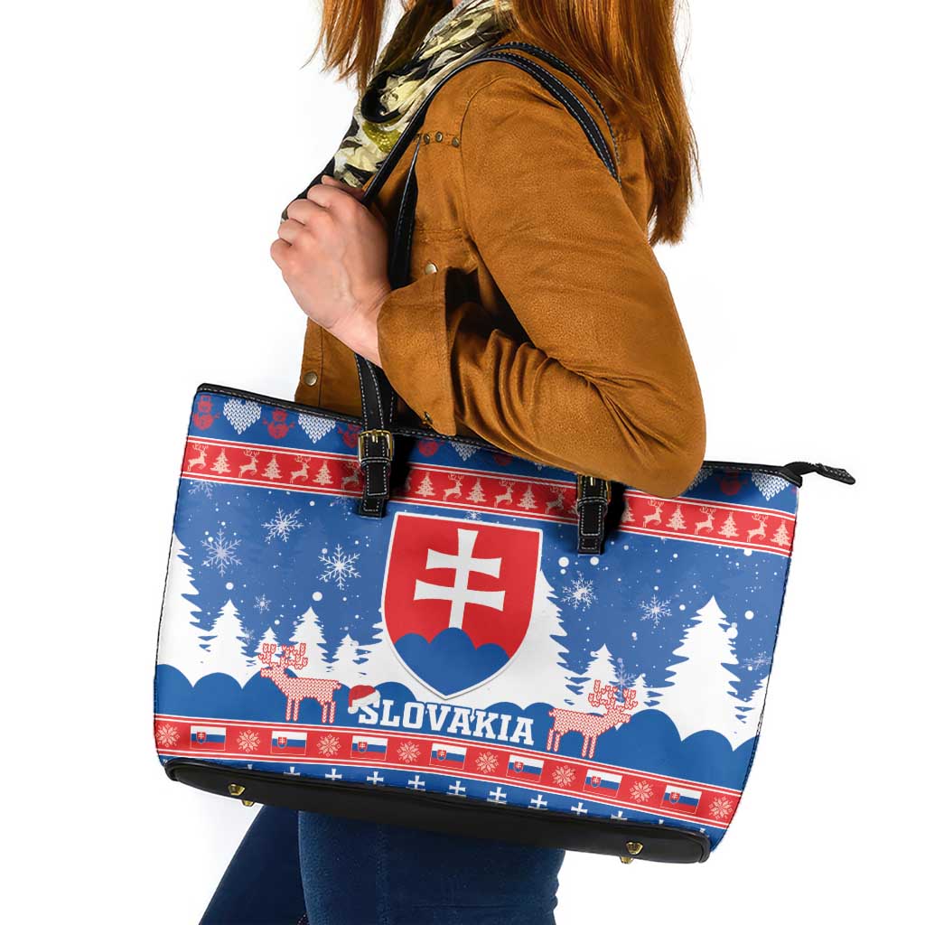 Slovakia Christmas Leather Tote Bag Vesele Vianoce - Coat Of Arms - Wonder Print Shop