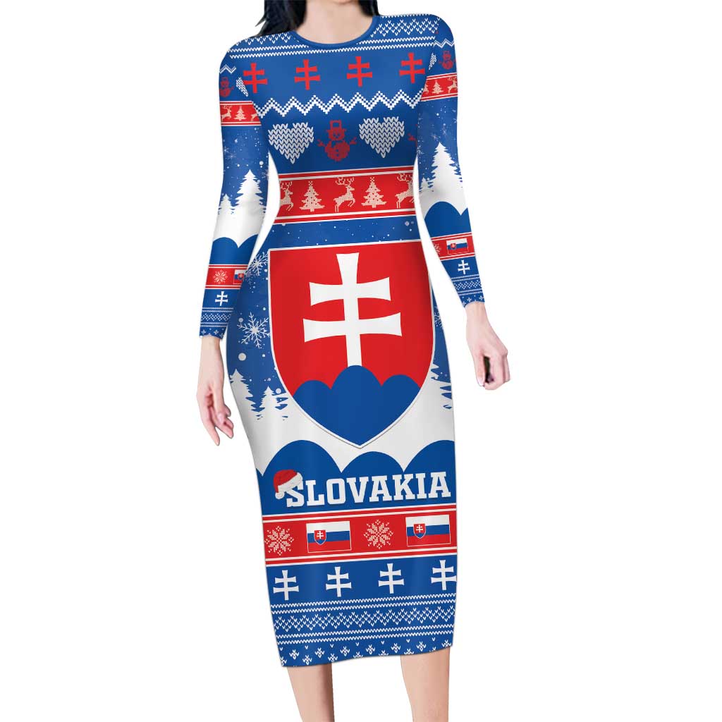 Slovakia Christmas Long Sleeve Bodycon Dress Vesele Vianoce - Coat Of Arms - Wonder Print Shop