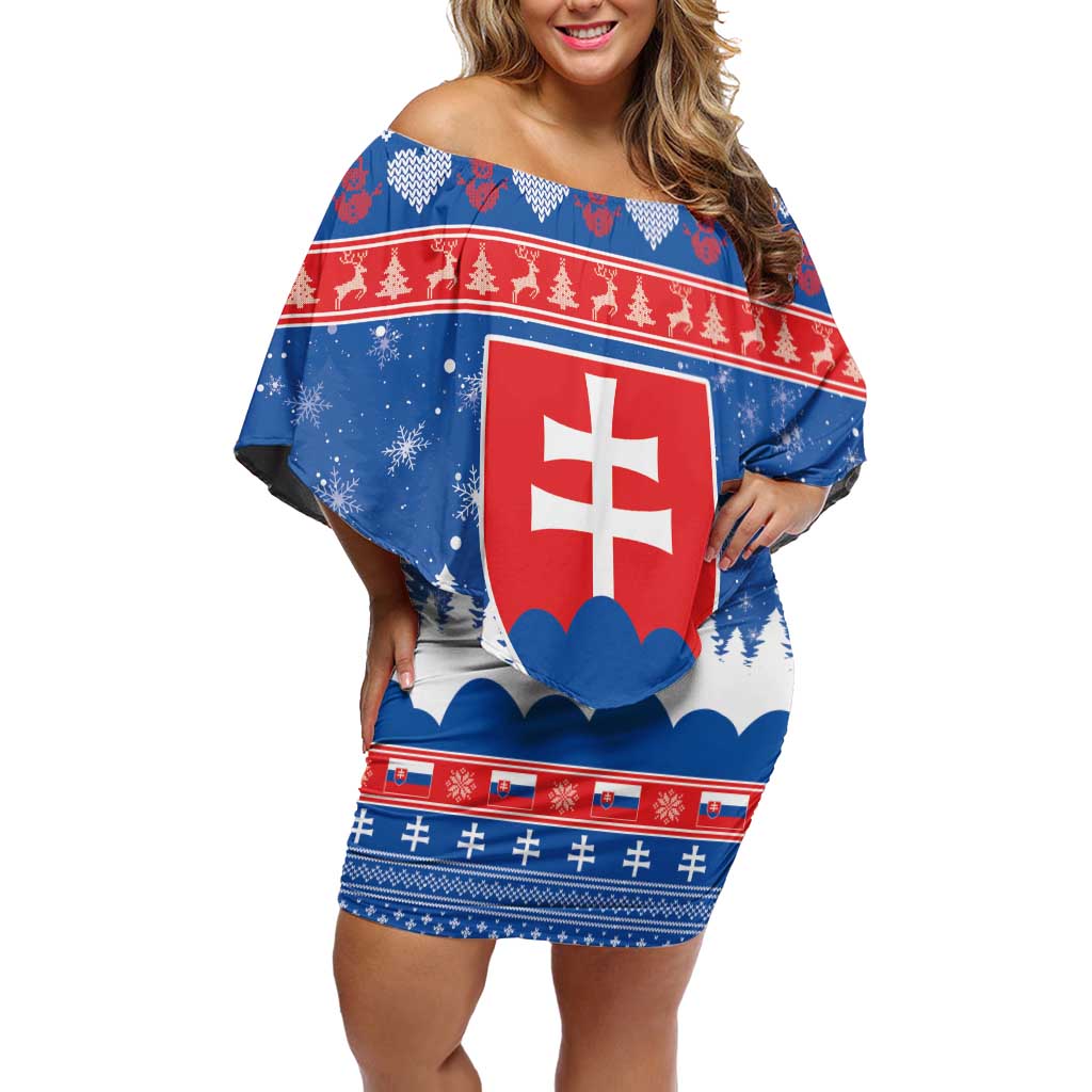 Slovakia Christmas Off Shoulder Short Dress Vesele Vianoce - Coat Of Arms - Wonder Print Shop