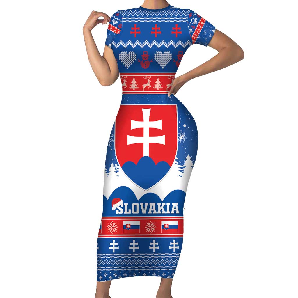 Slovakia Christmas Short Sleeve Bodycon Dress Vesele Vianoce - Coat Of Arms - Wonder Print Shop