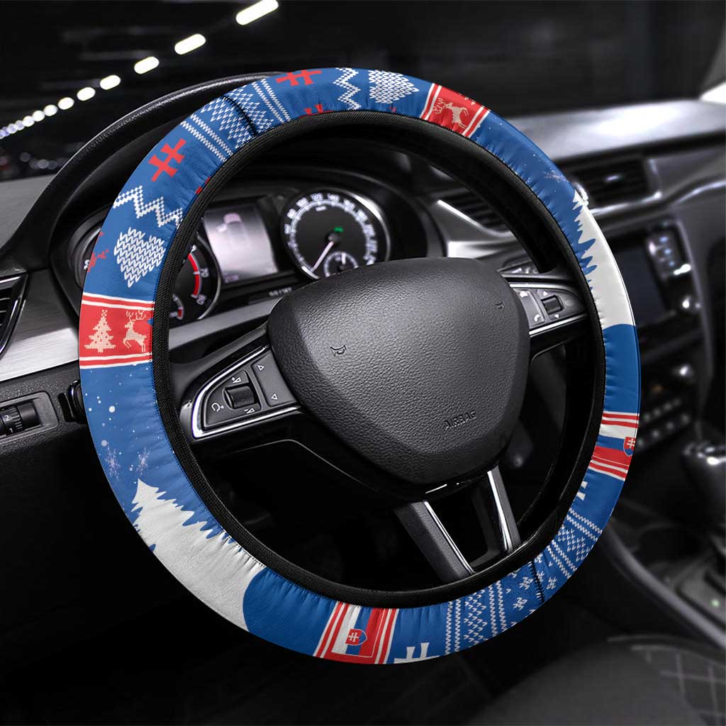 Slovakia Christmas Steering Wheel Cover Vesele Vianoce - Coat Of Arms - Wonder Print Shop