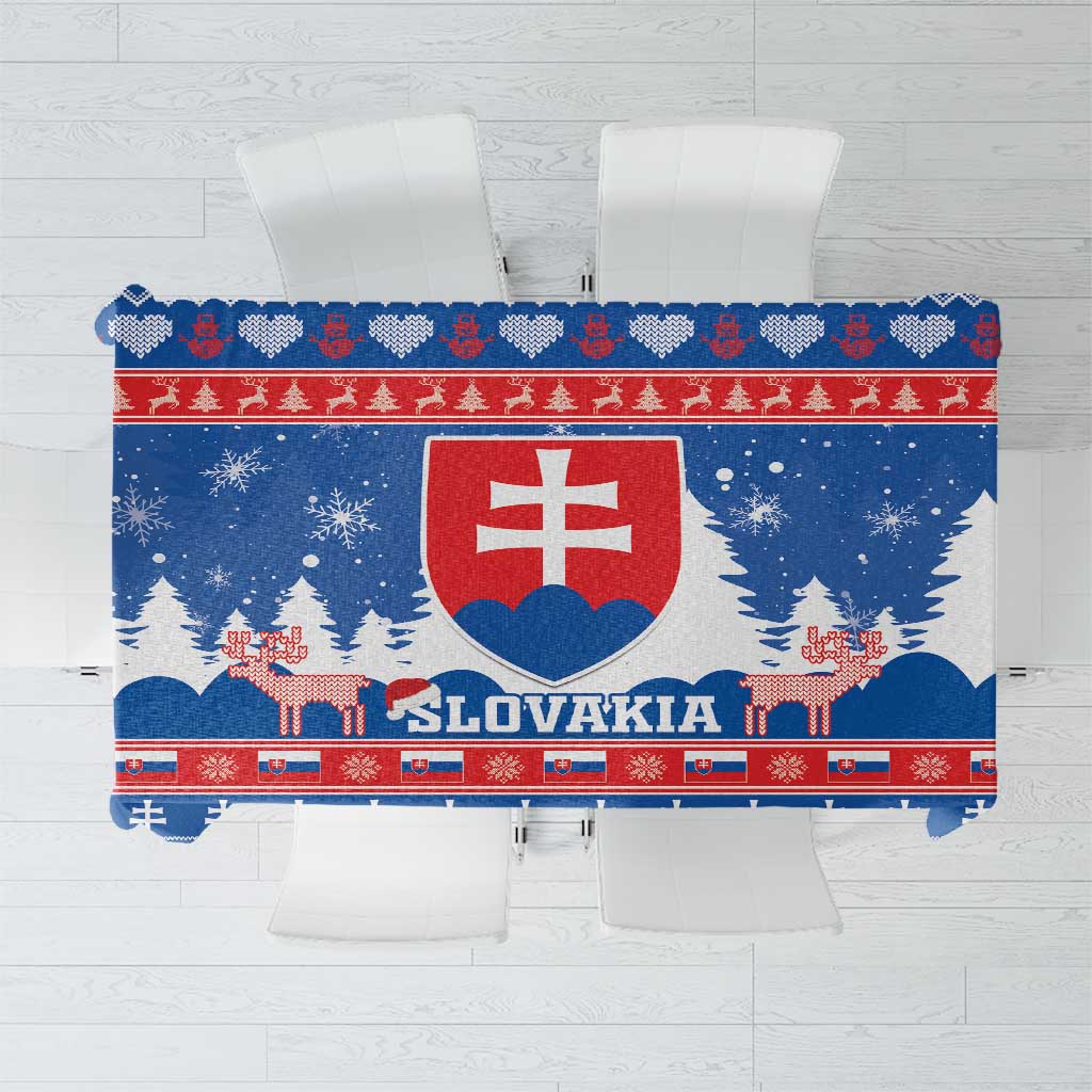 Blue Slovakia coat-of-arms Christmas tablecloth with red border and snowy motifs