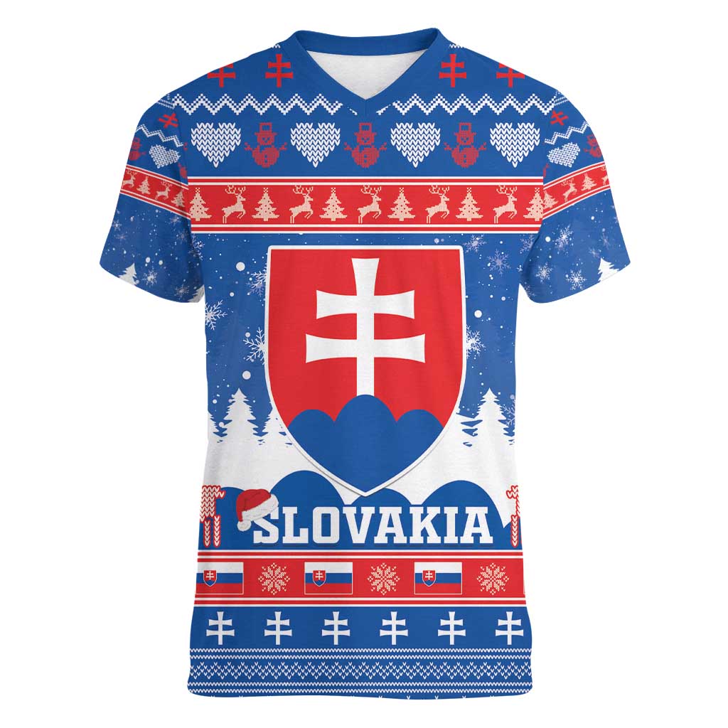 Slovakia Christmas Women V-Neck T-Shirt Vesele Vianoce - Coat Of Arms - Wonder Print Shop