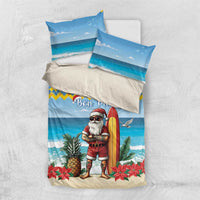Blue Christmas bedding set with surfing Santa, Bon Pasco lettering, duvet and two pillowcases