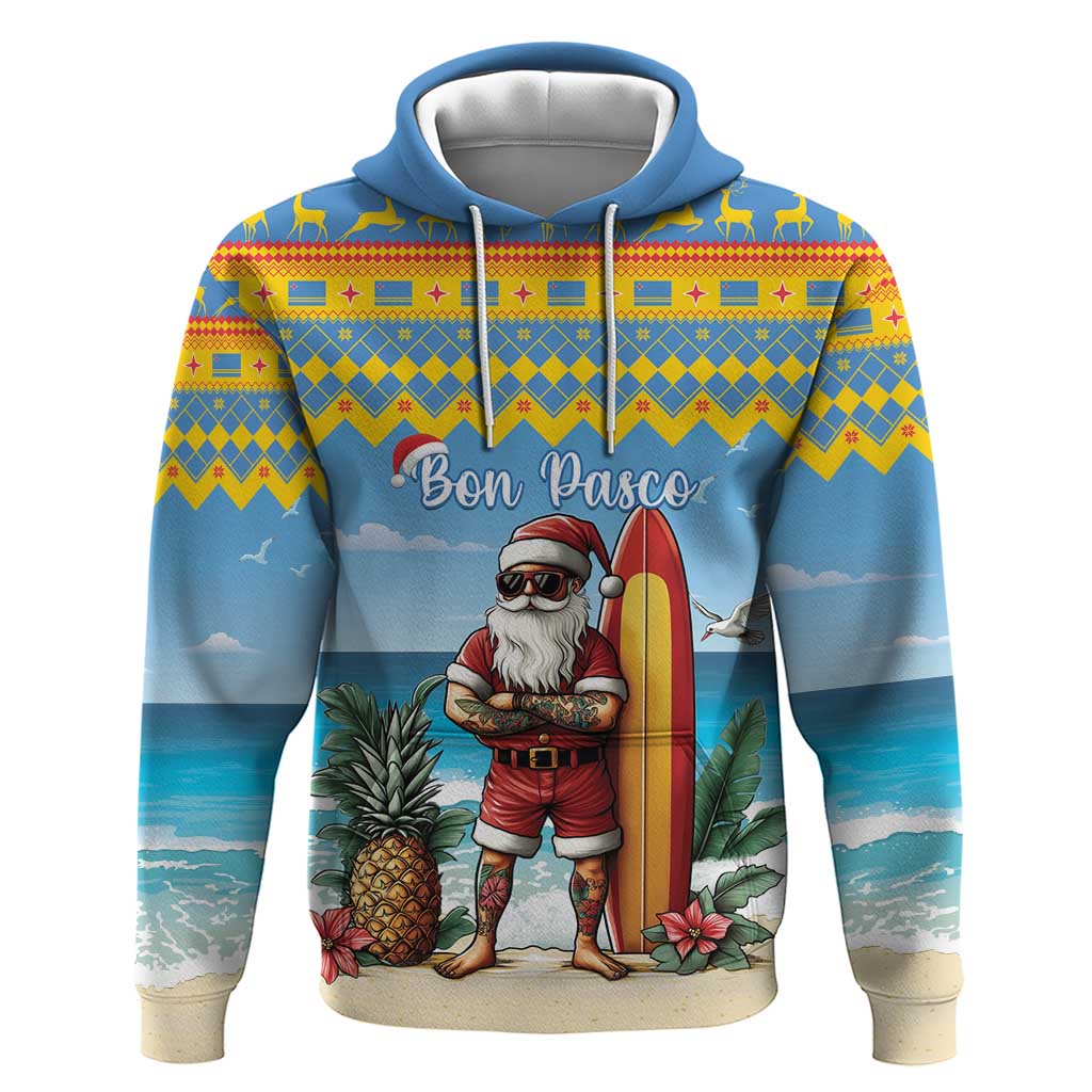 Aruba Christmas Hoodie Surfing Santa Bon Pasco