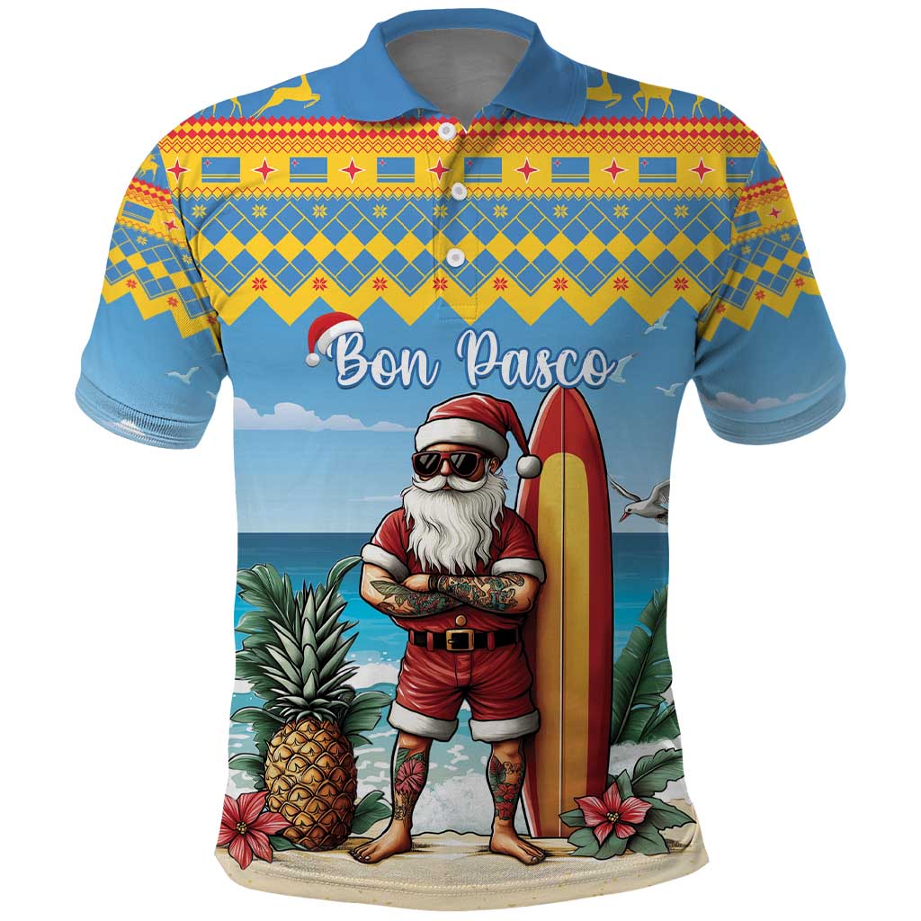 Aruba Christmas Polo Shirt Surfing Santa Bon Pasco