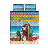 Blue quilt cover set with Surfing Santa, pineapples, poinsettias and Bon Pasco text
