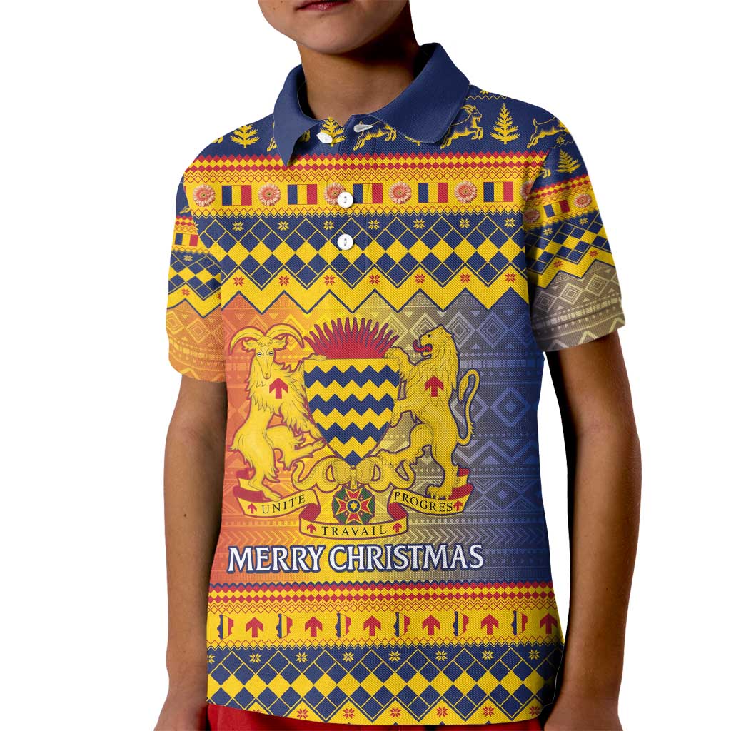 Chad Christmas Kid Polo Shirt Coat Of Arms Merry Christmas - Wonder Print Shop