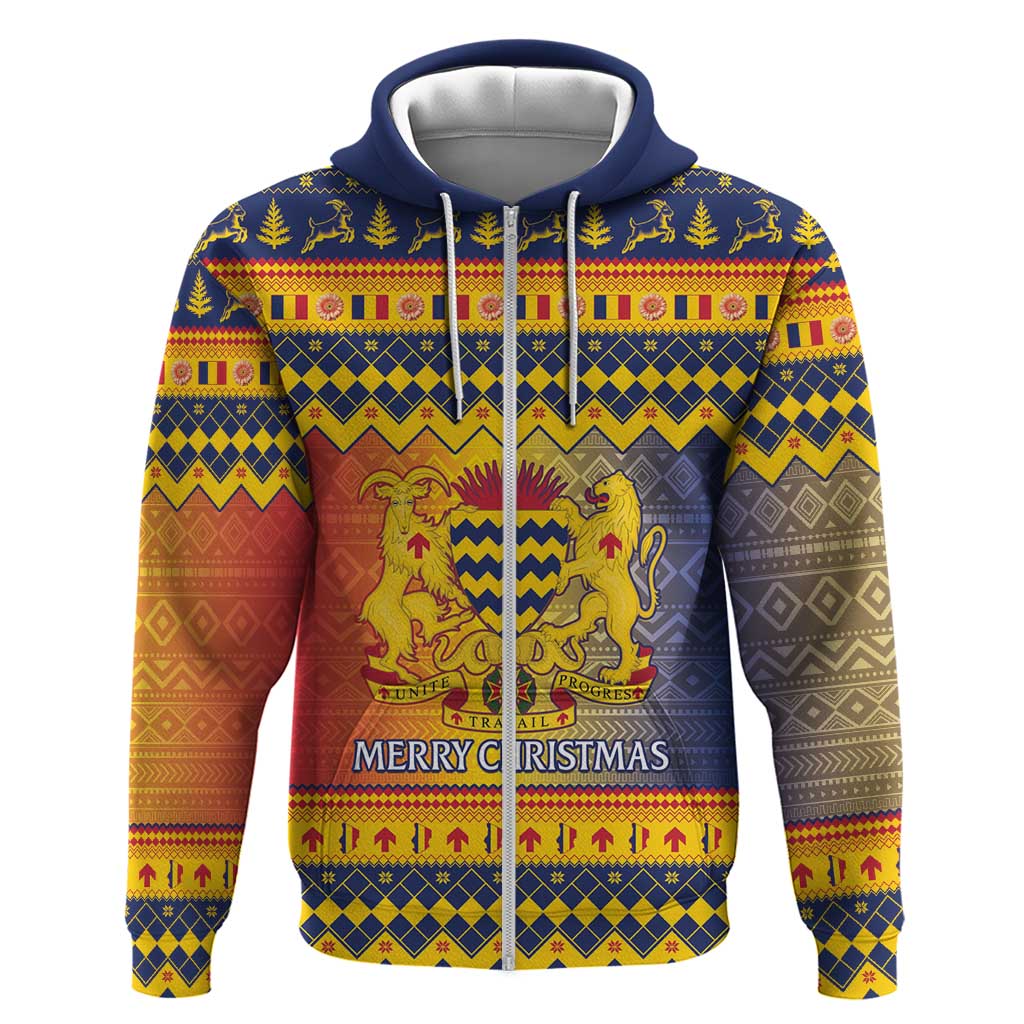 Chad Christmas Zip Hoodie Coat Of Arms Merry Christmas - Wonder Print Shop