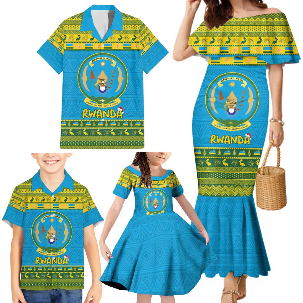 Rwanda Christmas Family Matching Mermaid Dress and Hawaiian Shirt Coat Of Arms Noheli Nziza