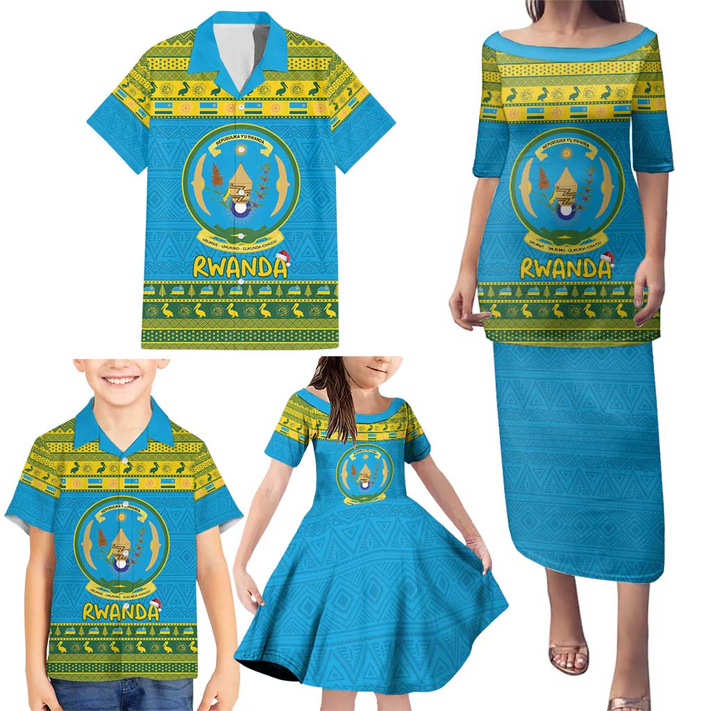 Rwanda Christmas Family Matching Puletasi and Hawaiian Shirt Coat Of Arms Noheli Nziza