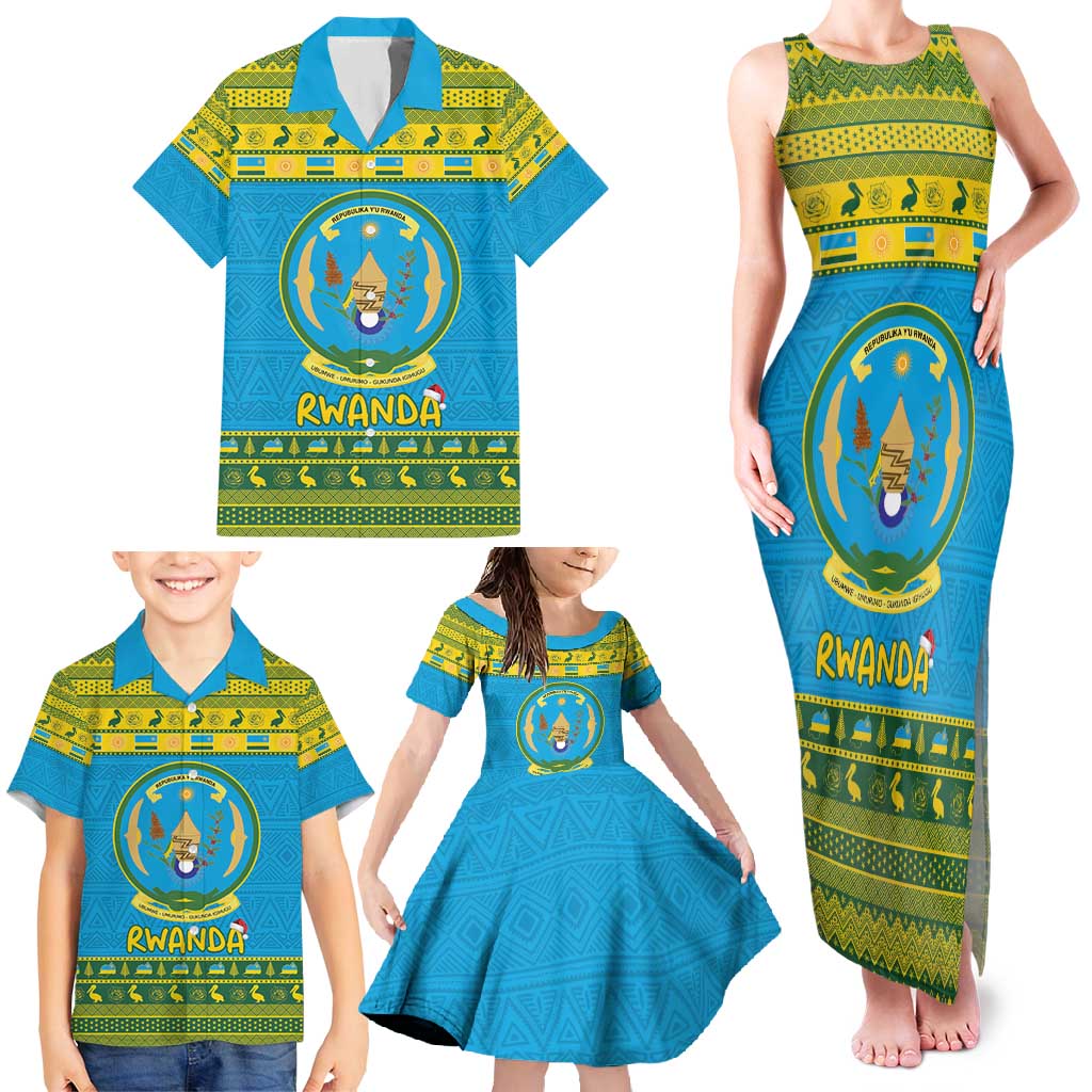 Rwanda Christmas Family Matching Tank Maxi Dress and Hawaiian Shirt Coat Of Arms Noheli Nziza