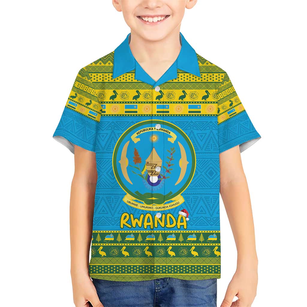 Rwanda Christmas Kid Hawaiian Shirt Coat Of Arms Noheli Nziza