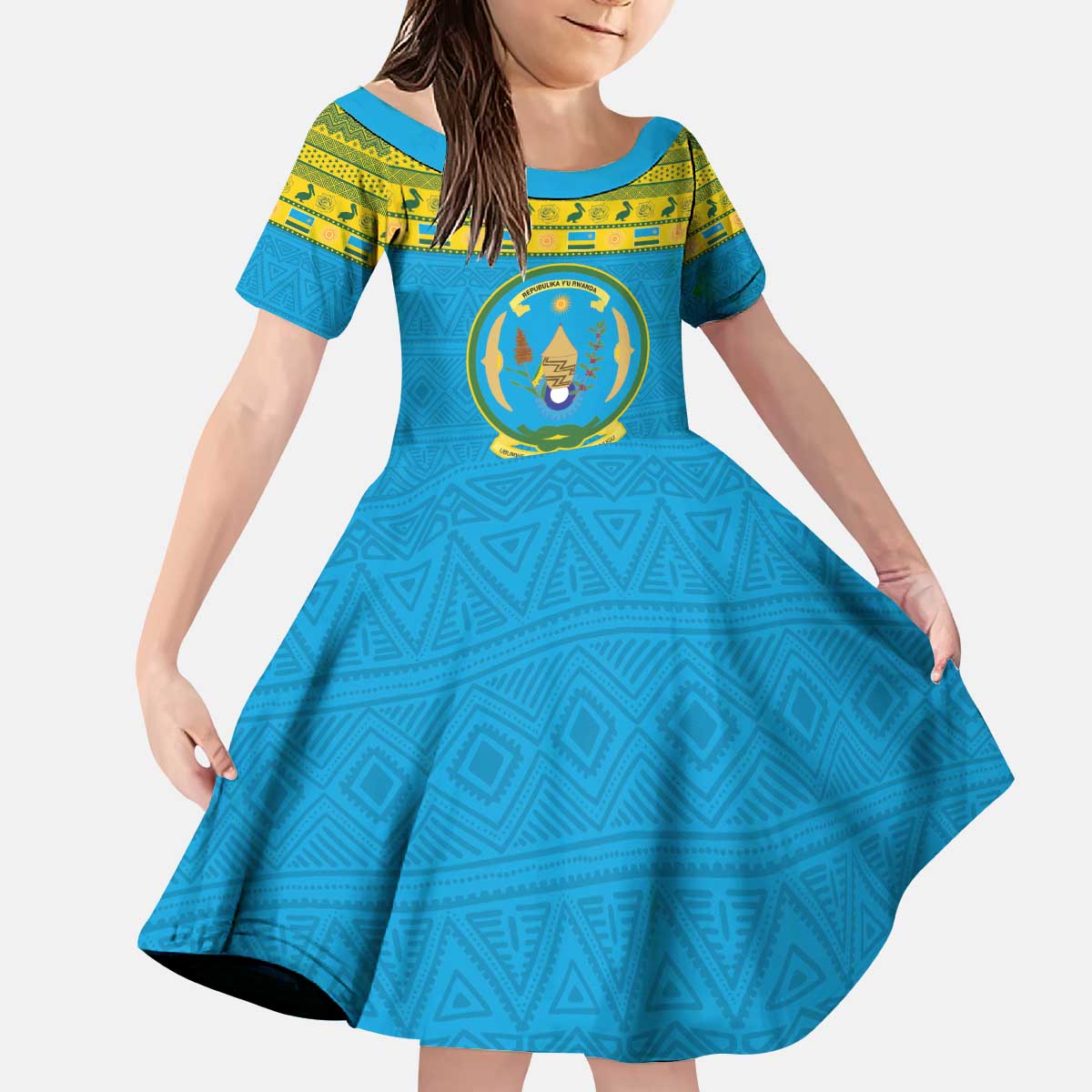 Rwanda Christmas Kid Short Sleeve Dress Coat Of Arms Noheli Nziza