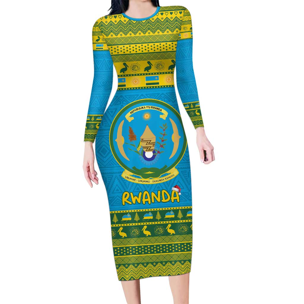 Rwanda Christmas Long Sleeve Bodycon Dress Coat Of Arms Noheli Nziza