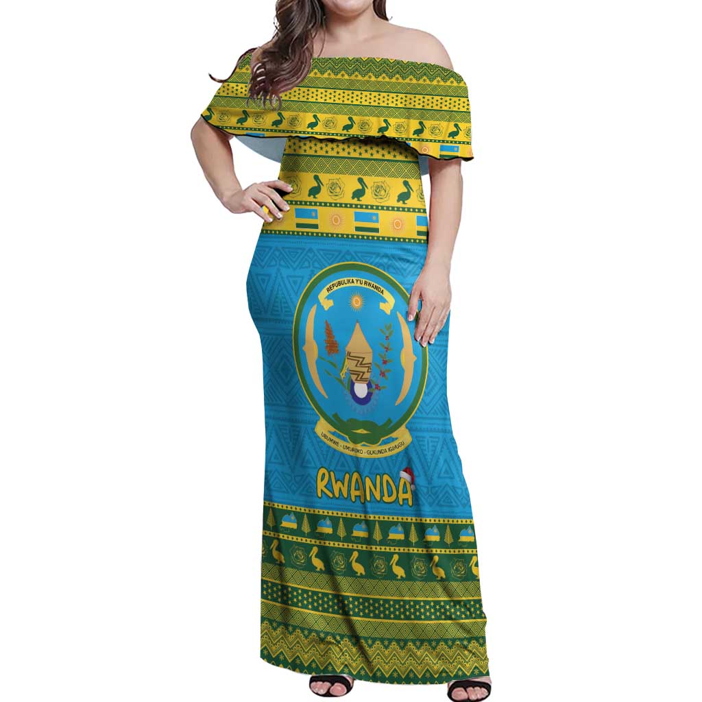 Rwanda Christmas Off Shoulder Maxi Dress Coat Of Arms Noheli Nziza