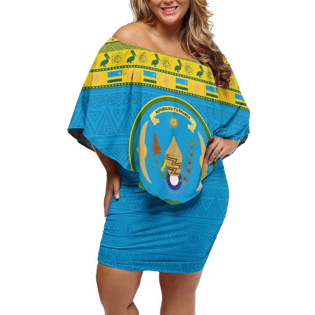 Rwanda Christmas Off Shoulder Short Dress Coat Of Arms Noheli Nziza